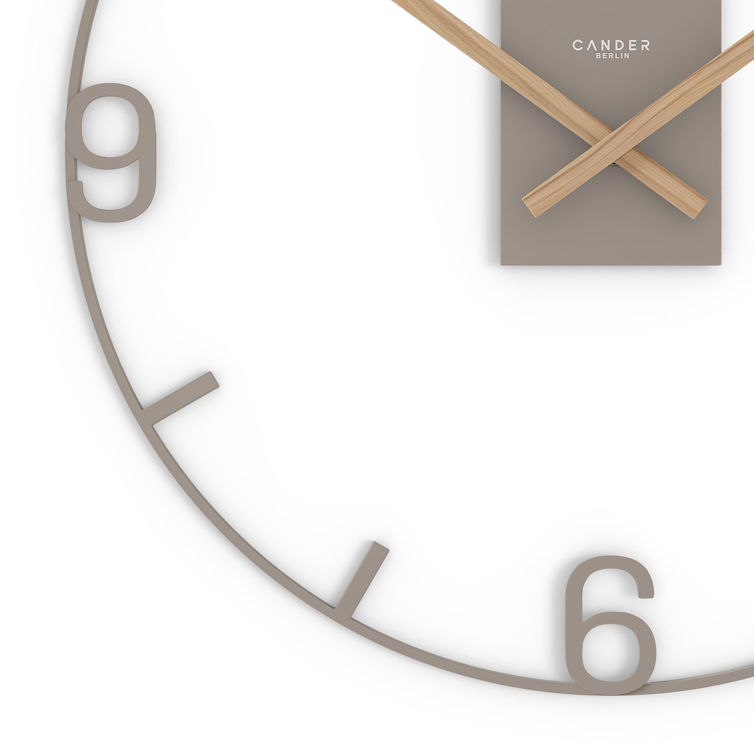 Cander Berlin BIONA XXL Wanduhr lautlos 50 cm Metall Holzzeiger ohne Tickgeräusche groß modern warmgrau Wohnzimmer Küche Vintage
