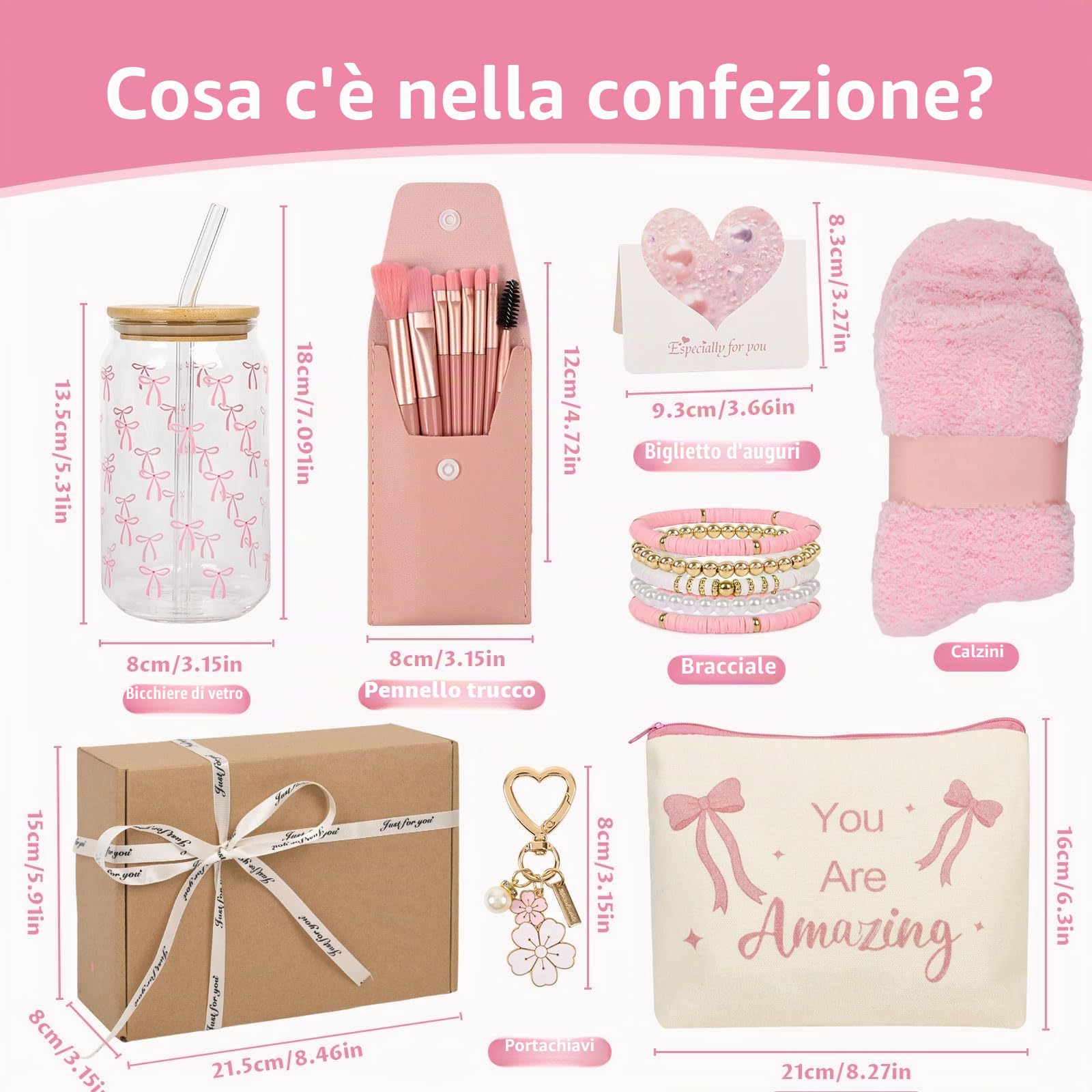 Regali per ragazze 8 9 10 11 12 13, regalo per la scuola con bicchiere, cannuccia e coperchio, pennello per il trucco, portachiavi, braccialetto per borsa cosmetica,regalo di Natale per ragazze