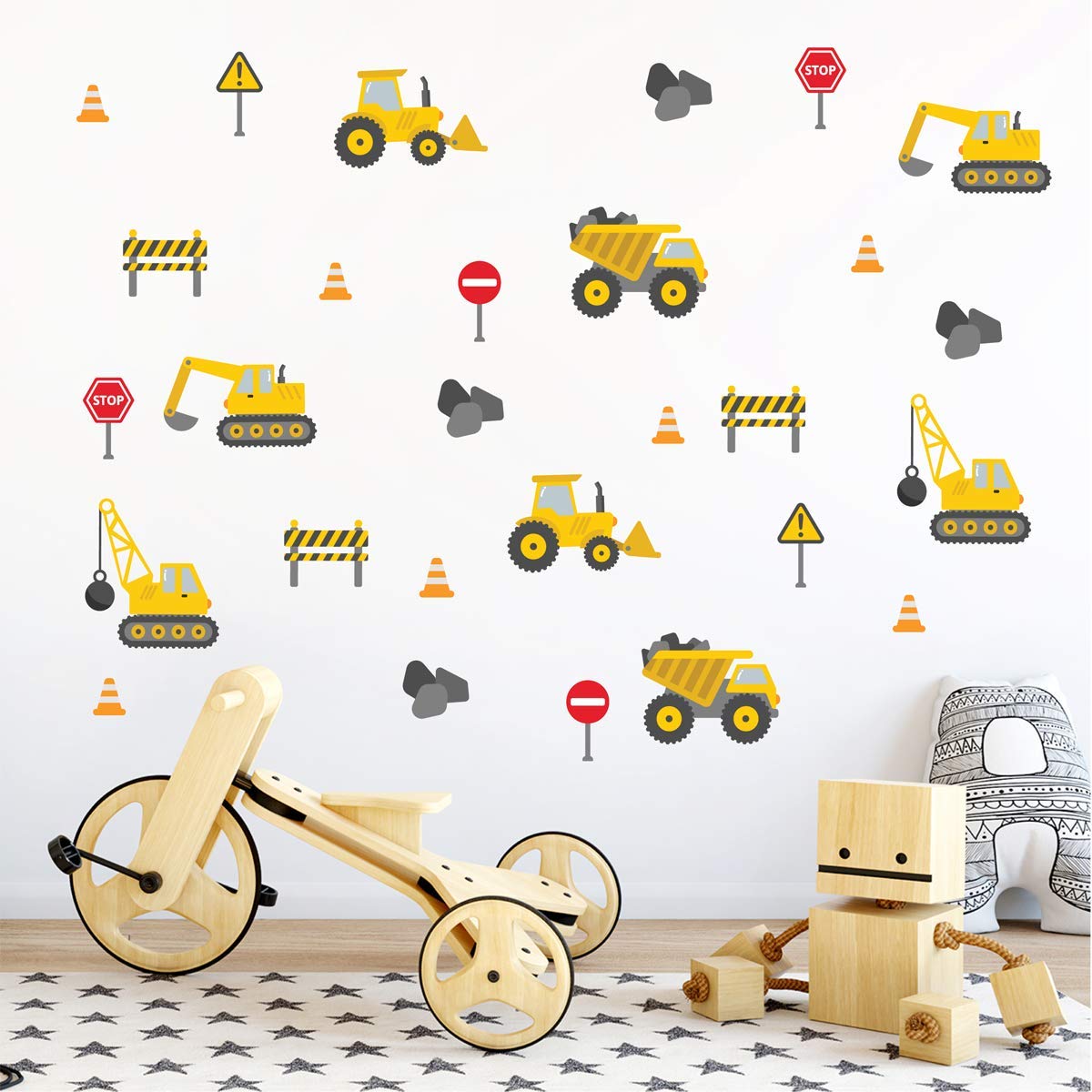 My Nametags Construction My Nametags® Wall Stickers | Peel-And-Stick, Removable & Repositionable Wall Decals | Room Decor For Kids' Bedroom, Nursery, Playroom