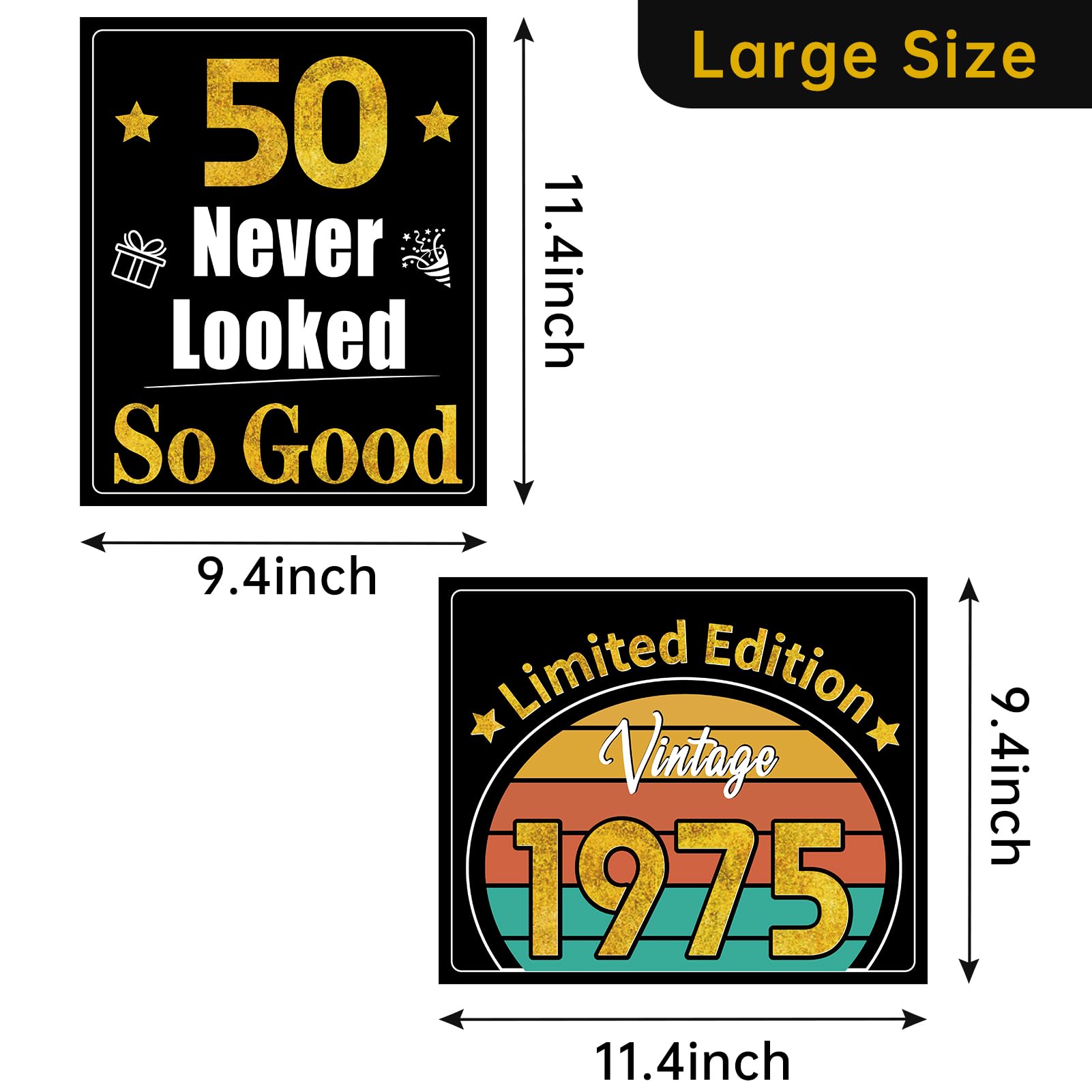 Turypaty 50th Birthday Decorations for Men Women, 9pcs Black Gold Happy 1975 50 Birthday Banner Signs for Walls Doors Windows Yard Garden Party Supplies, Fifty Birthday Table Toppers Photo Props Decor