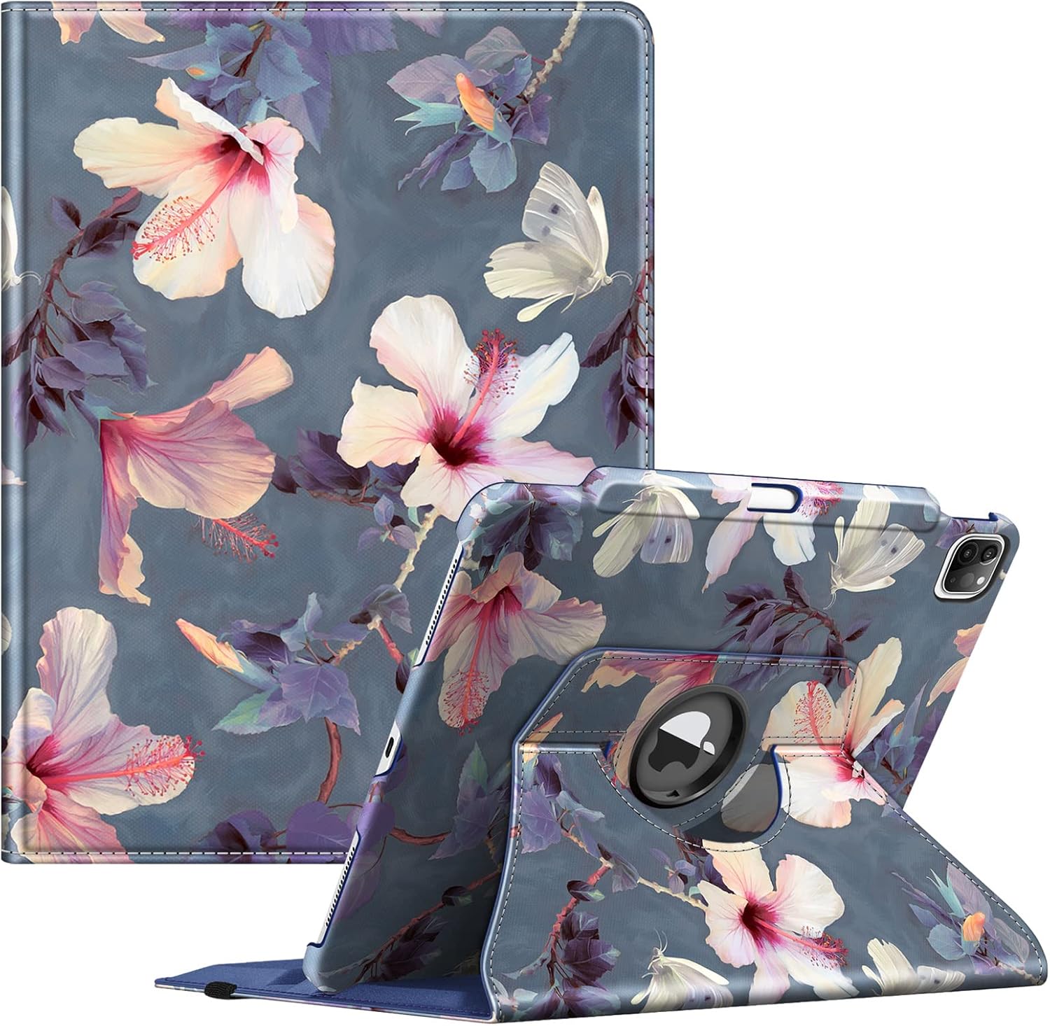 Fintie Rotating Case for iPad Pro 12.9-inch 6th Generation 2022-360 Degree Swiveling Protective Cover with Pencil Holder, Auto SleepWake, Also Fit iPad Pro 12.9 5th4th3rd Gen, Blooming Hibiscus