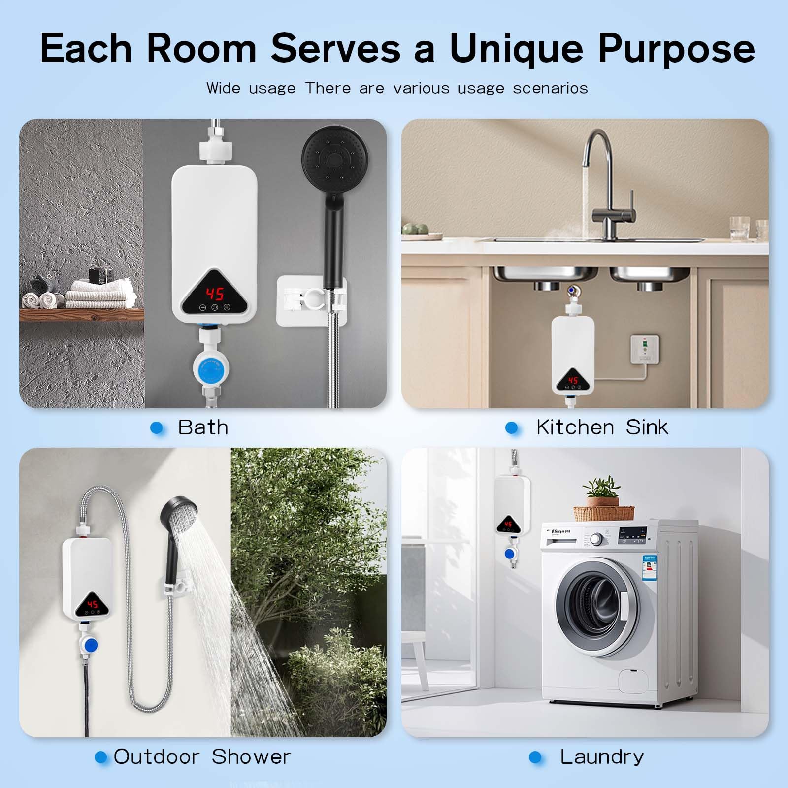 Calentador De Agua Eléctrico, Mini Calentador de Agua 220 V 5500 W, 30-55 °C, Temperatura Ajustable, Ducha de Calentador Instantáneo sin Tanque con Pantalla LED para Cocina y Baño (RYK-009)