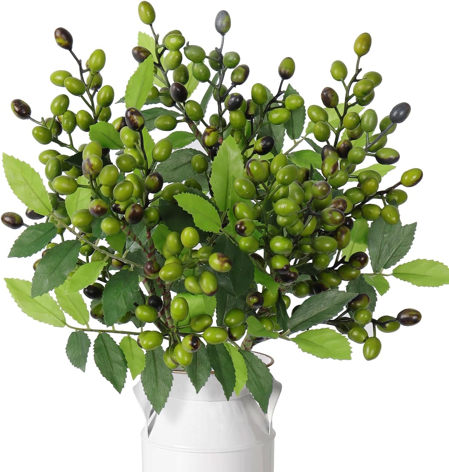 5 Pack Artificial Olive Branches, Artificial Greenery Stems Faux Olive Branches, with Fruits Faux Stems and Branches for Vase Bouquets. Wedding Floral Arrangement Greenery Decor, Made of Silk Cloth