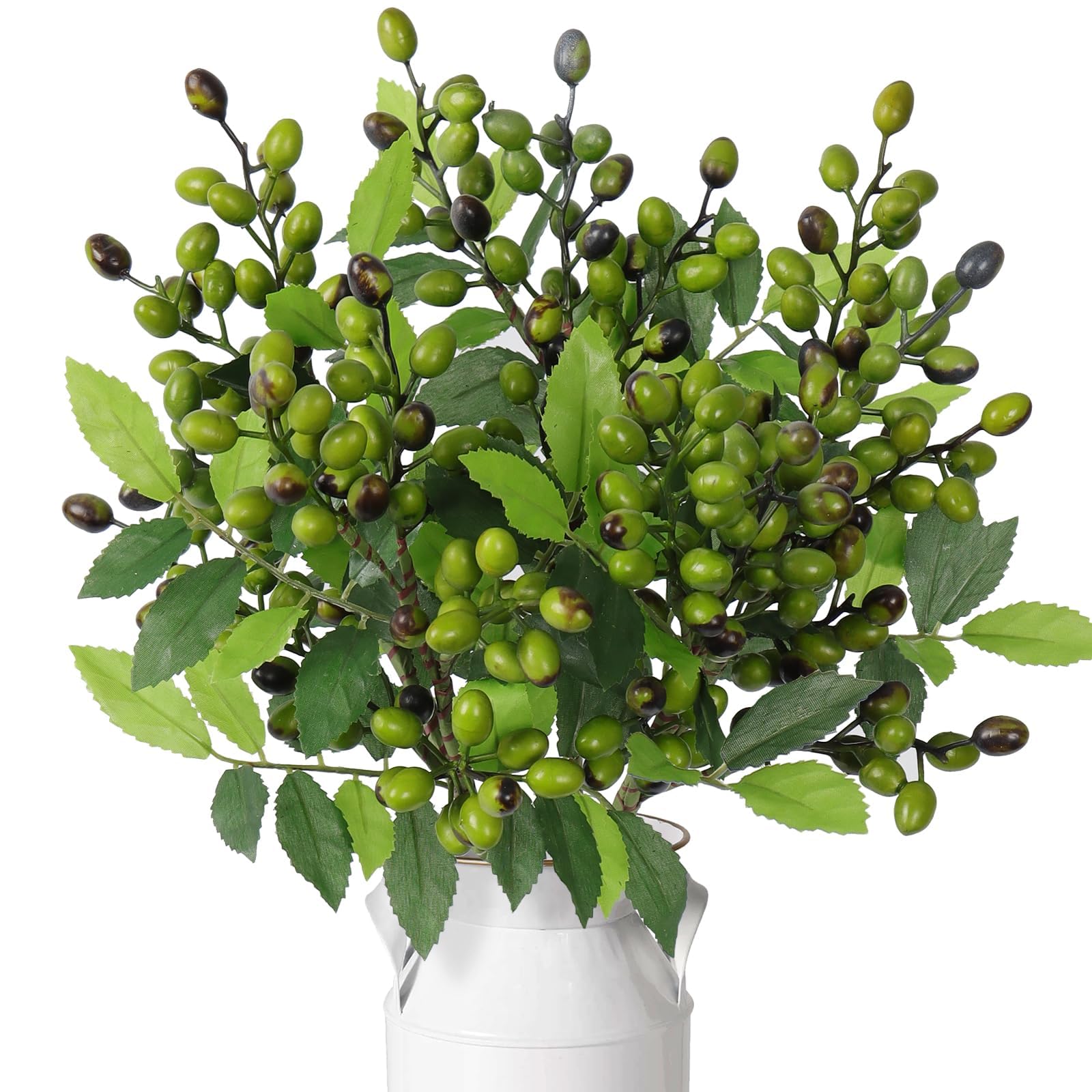 5 Pack Artificial Olive Branches, Artificial Greenery Stems Faux Olive Branches, with Fruits Faux Stems and Branches for Vase Bouquets. Wedding Floral Arrangement Greenery Decor, Made of Silk Cloth