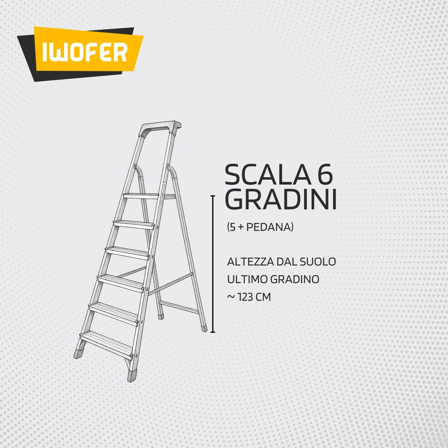 IWOFER Scala Domestica in Alluminio | Antiscivolo con Gradini da 80mm | con Portaoggetti e Blocco di sicurezza | Made in Italy (Giallo, 6)