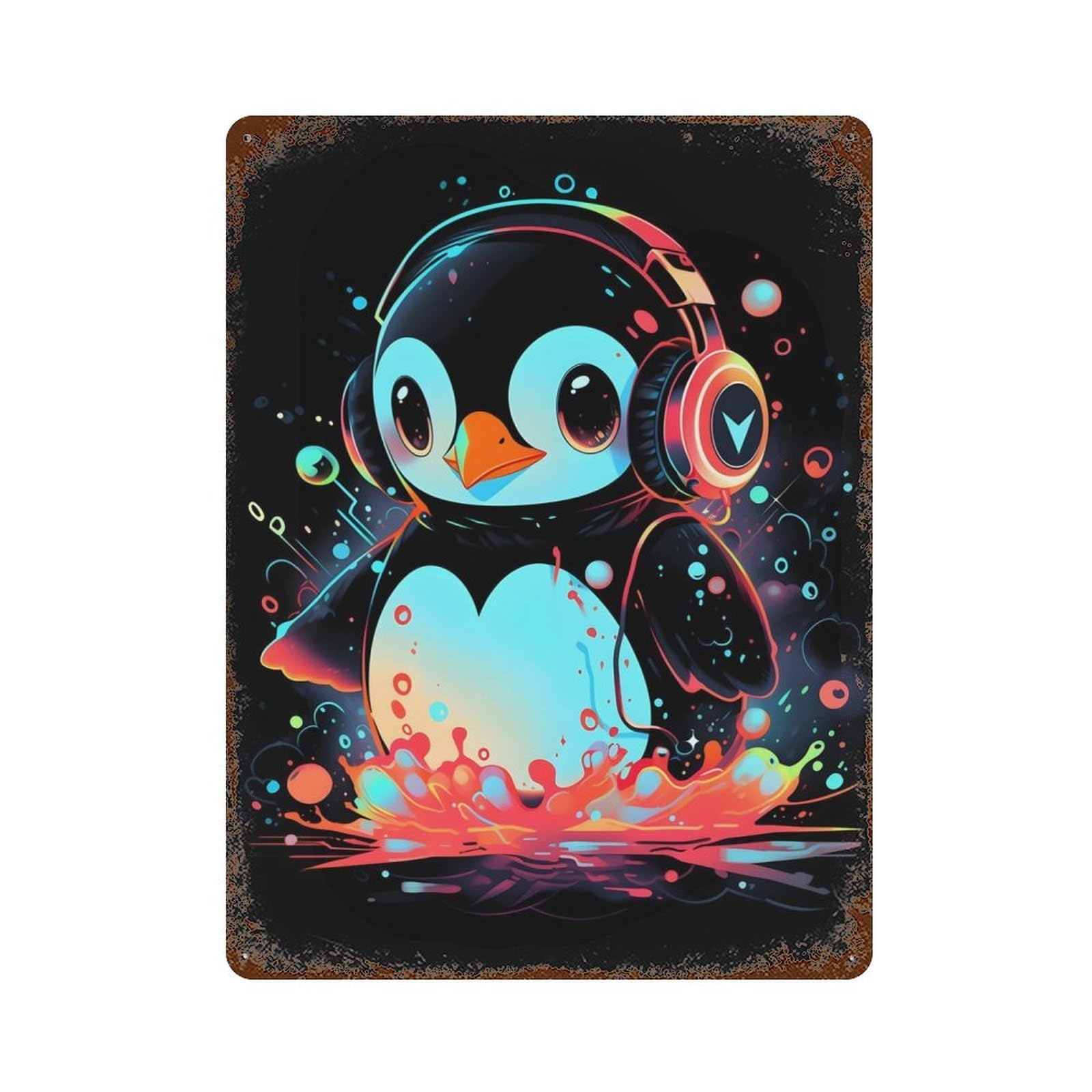 Epic Penguin Headphones Retro Metal Sign 15.7"x11.8", Vintage Wall Decor for Garage, Pub Or Kitchen