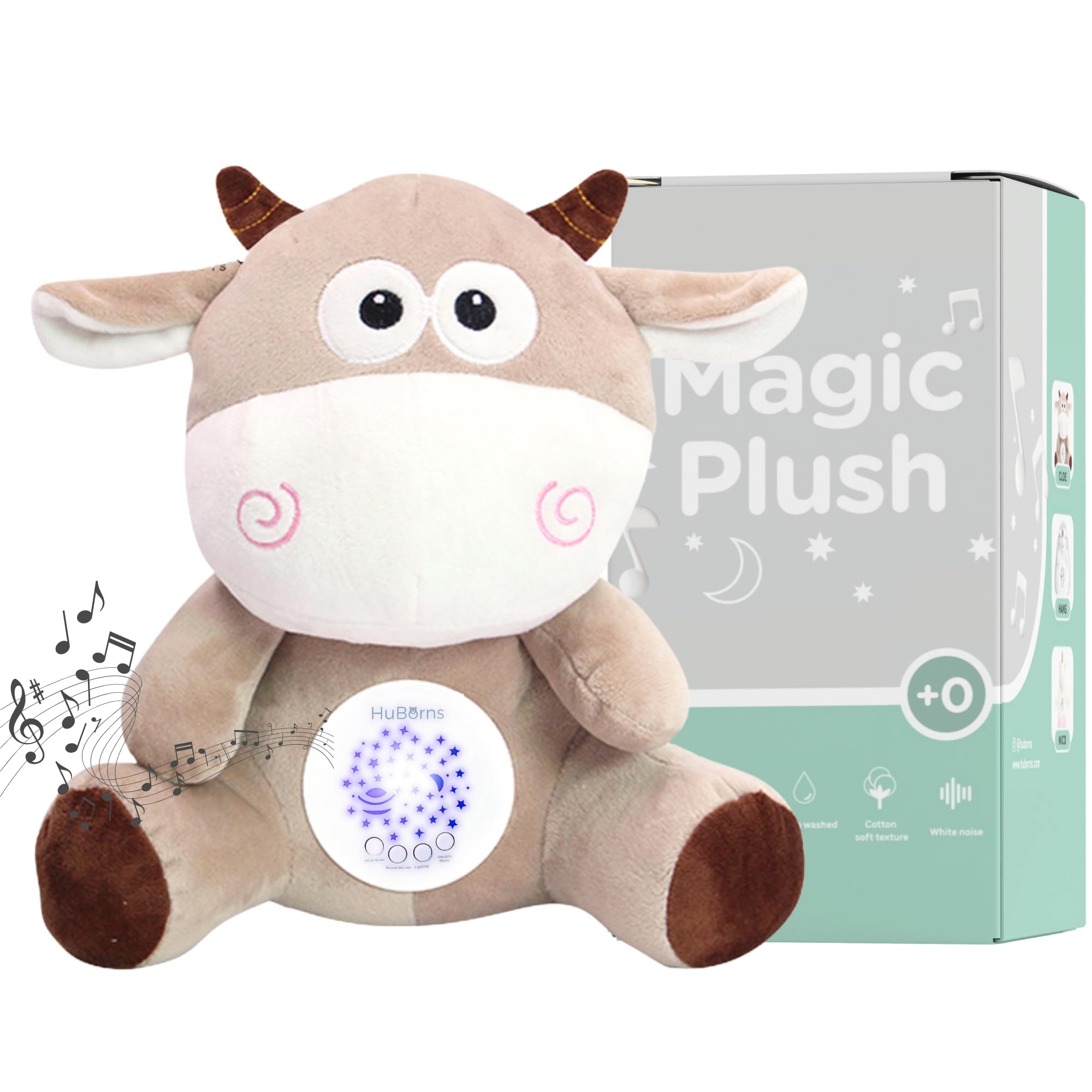 HuBorns - Peluche Ruido Blanco Bebe con Musica para Dormir y Proyector Bebe de Estrellas, Peluche Bebe Recien Nacido con 3 Modos de Sonido Blanco Bebe, Perfectos como Regalos para Bebes Recien Nacidos