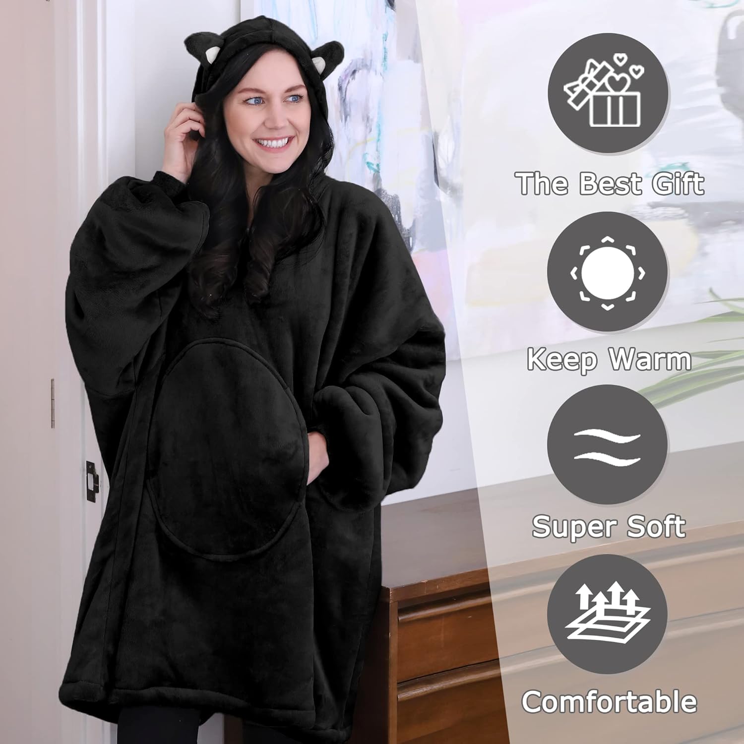 Catalonia Oversized Blanket Hoodie Sweatshirt, Comfortable Wearable Sherpa Pullover,Gift for Her - Image 4