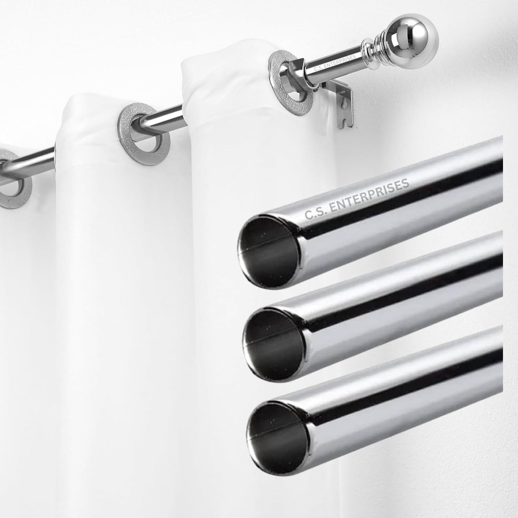 Stainless Steel Curtain Rod | Silver & Chrome Finish | Anti-Rust | Sturdy & Durable | Multipurpose | SS Pipes for Door, Window, Shower, Home and Office (1_pipe, 2.5ft)