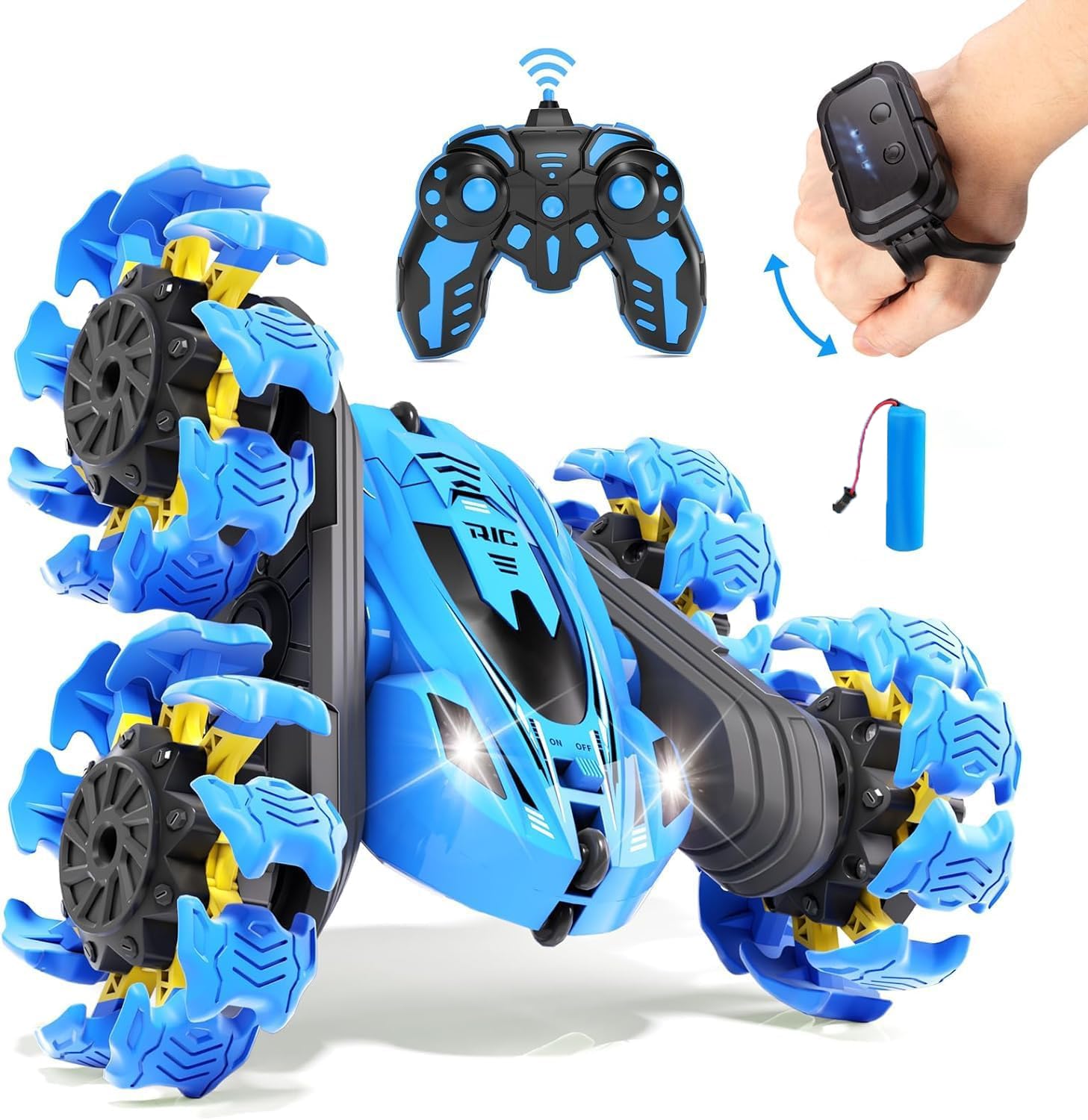 Beyondluv Remote Control Car Toys for Boys - Dual Remote 4WD Stunt Car With LED Lights & 360° Flips, 2.4GHz RC Car, Gifts for Kids