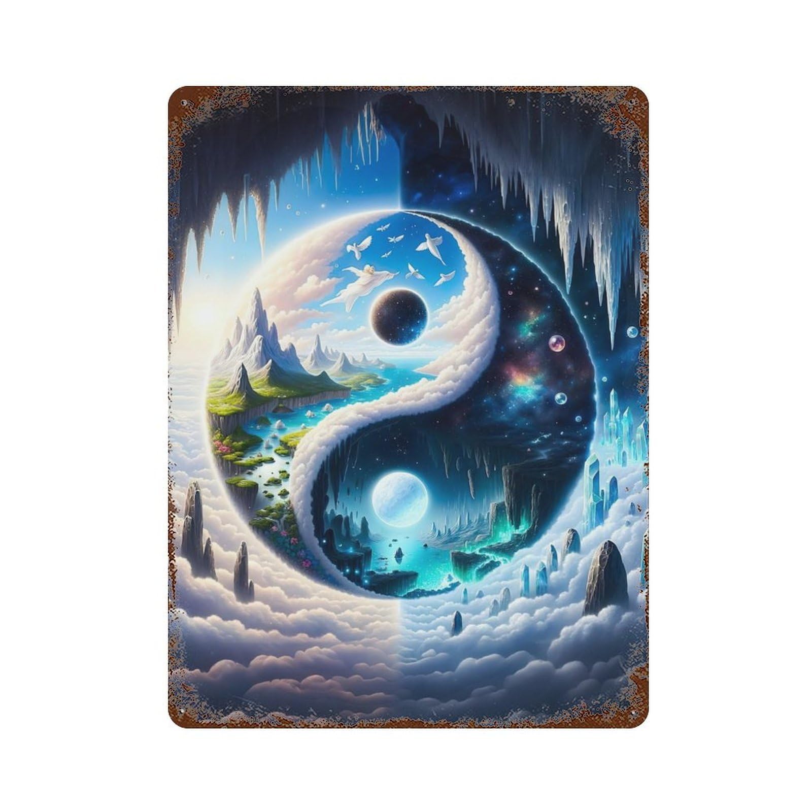 Retro Metal Sign with Iceland Yin And Yang Design 15.7"x11.8", for Living Room, Hallway And Home Decor, Vintage Wall Decor