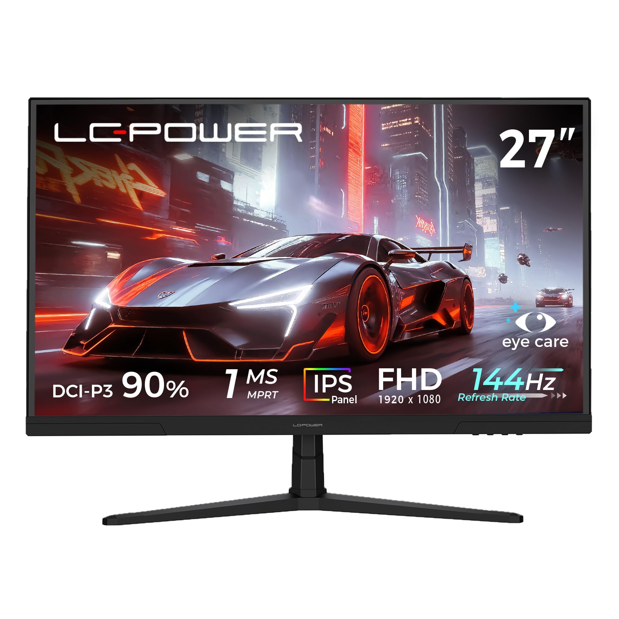 LC-Power Monitor Gaming 27 Pollici (68,6 cm), Full HD IPS Schermo, 1920×1080, 144 Hz, 1ms MPRT, 16:9, Adaptive Sync, HDMI 2.0, Display Port 1.4, VESA 100x100