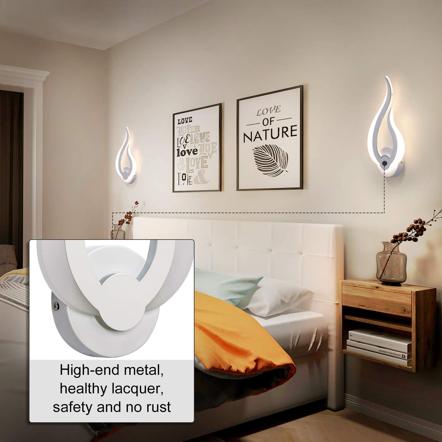 Lightess LED Wandlampe Innen 10W 3 Farben Warmweiß Kaltweiß Neutral | Moderne Wandleuchte Flammenform, 3000K/4500K/6000K Acryl+Alu, für Wohnzimmer Schlafzimmer Flur Treppenhaus