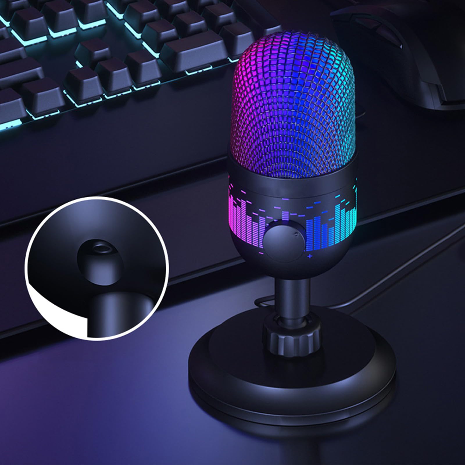 Microfono USB con illuminazione a LED per giochi e streaming, compatibile con PC, computer, console di gioco, accessori per computer