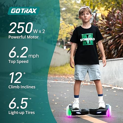 Miniatura 2 de Gotrax Hoverboard con ruedas LED de 6.5 pulgadas y faro, rango máximo de 46 millas, potencia de 6.2 mph por motor dual de 200 W250 W, certificado