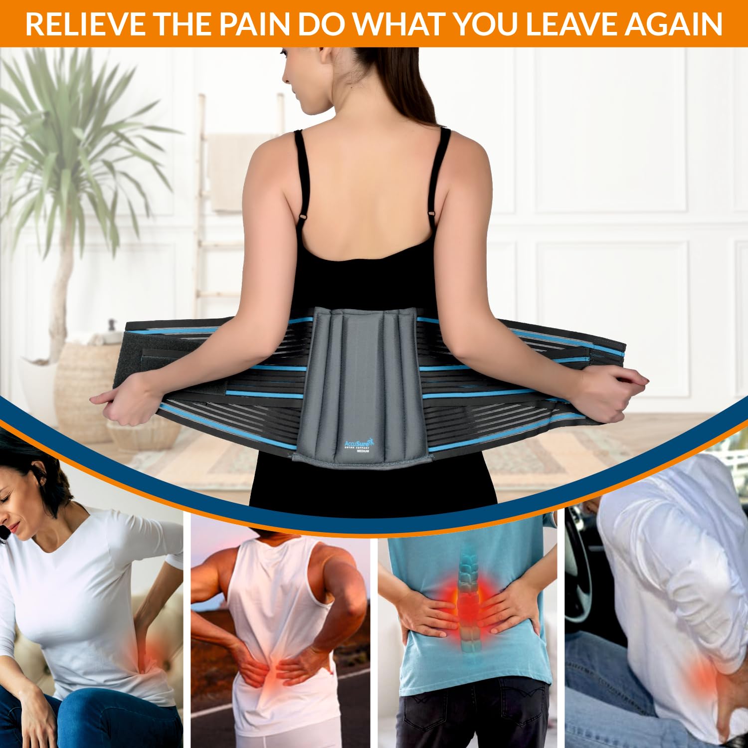 AccuSure Lumbo Support Belt: Ergonomic Design and Breathable Material for Men & Women - Lumbo Sacral Back Support for Comfortable and Effective Relief 3