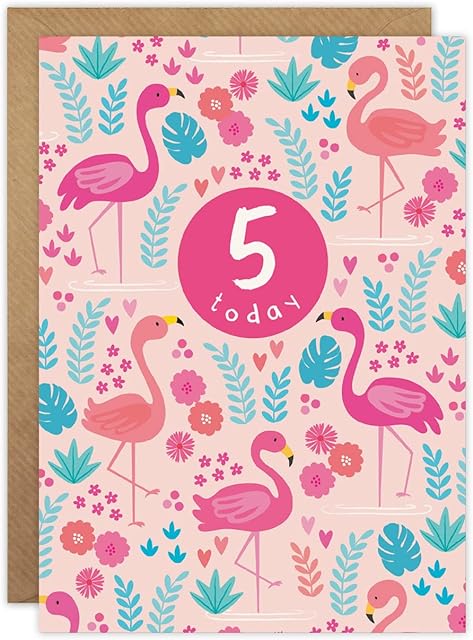 Age 5 Pink Flamingos Birthday Card by James Ellis
