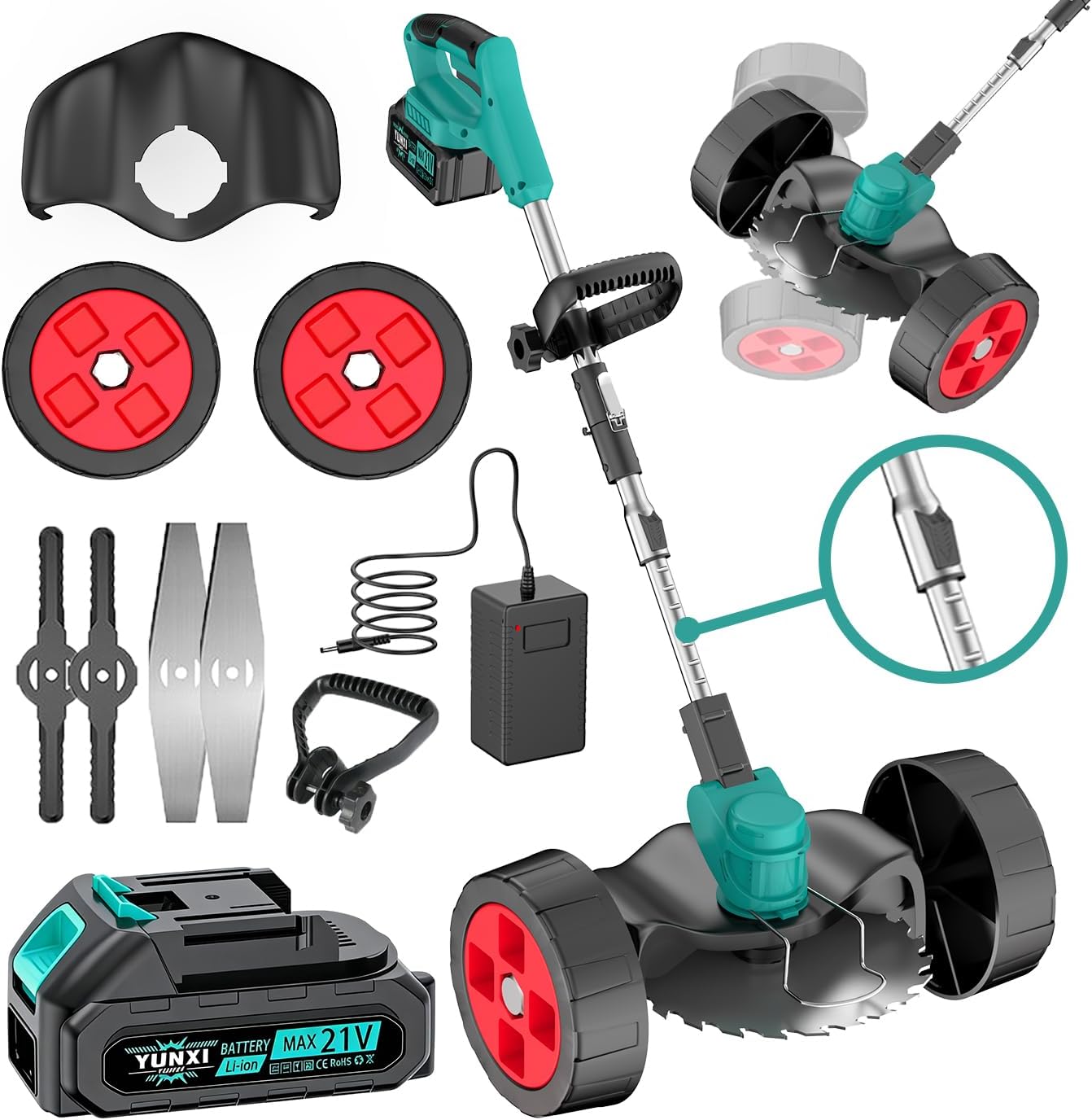 Portable Home Electric Lawn Mower, Garden Weeder/Cordless Trimmer, Optional Equipped with 3 Blade Types and 1-2 Large Capacity Lithium Batteries (Advanced Battery * 2+Simple Accessories)