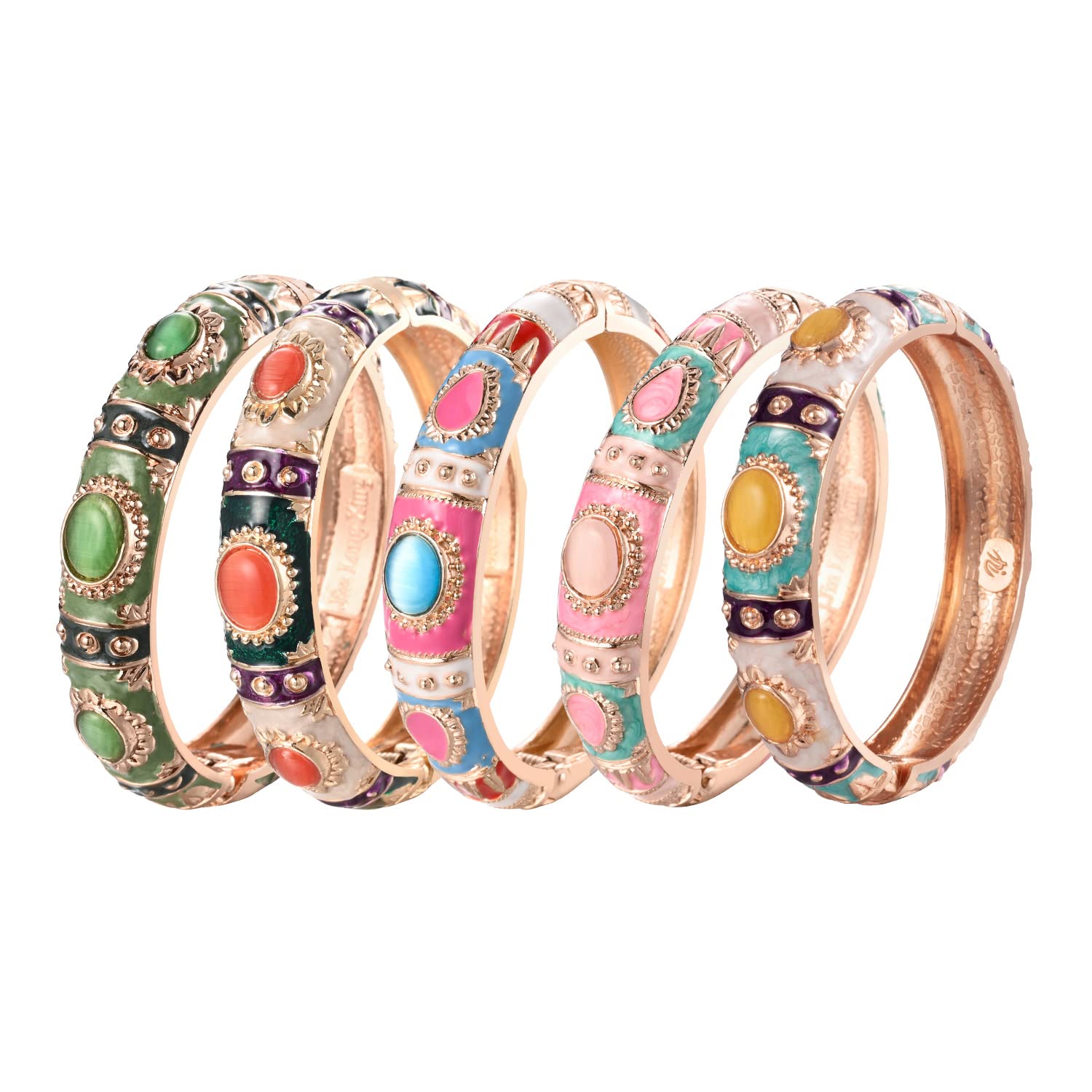 Cloisonne Bangles Gorgeous National Floral 3 Pcs Set Enameled Gold Plated Handcrafted Bracelets Jewelry