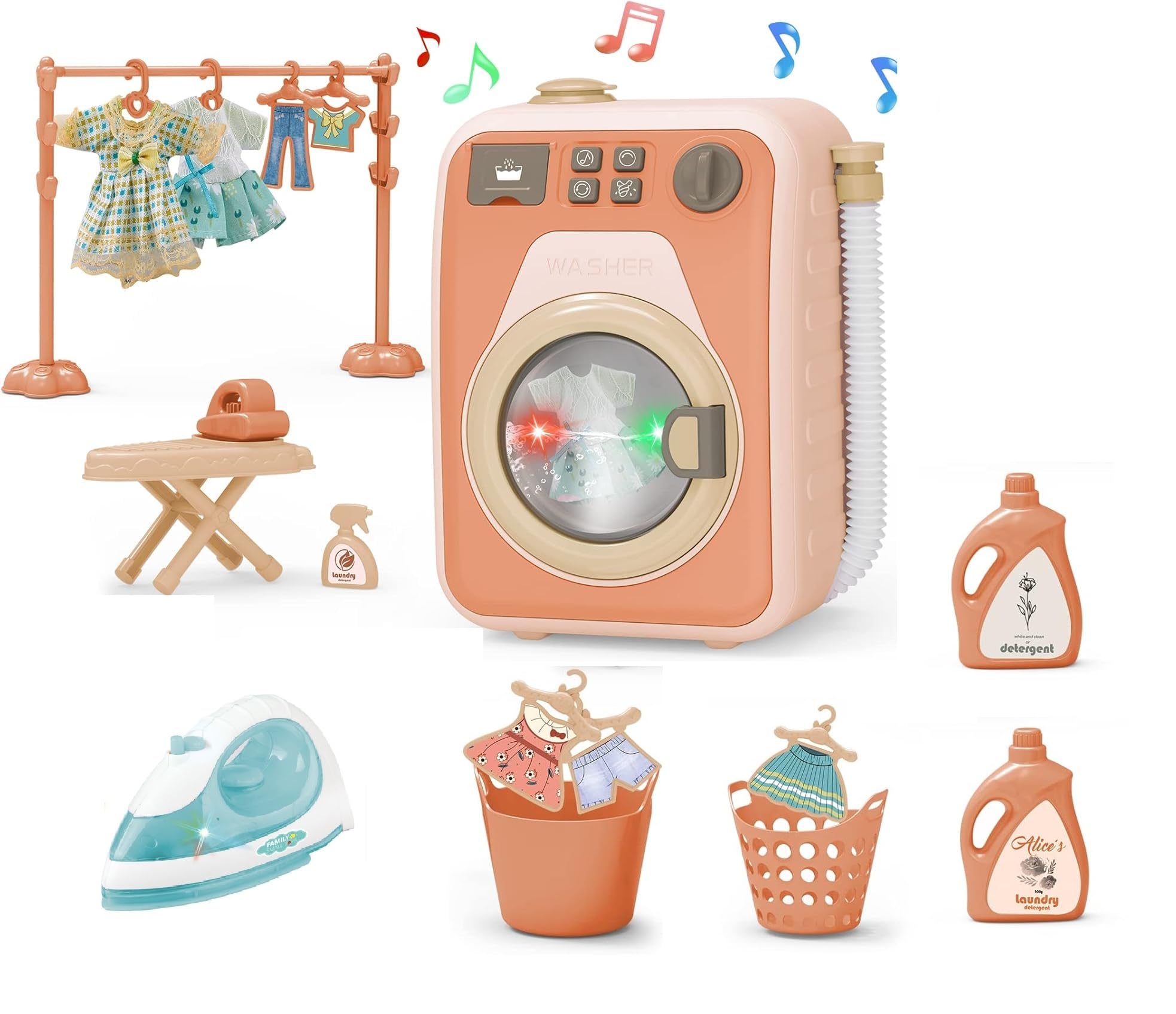 Lavatrice per Bambini,Giocattolo elettronico della Lavatrice con Suoni realistici,Set di Giocattoli per Lavatrice,Set di Lavanderia per Bambini con Ferro da stiro - 3 Anni+ Idea regalo