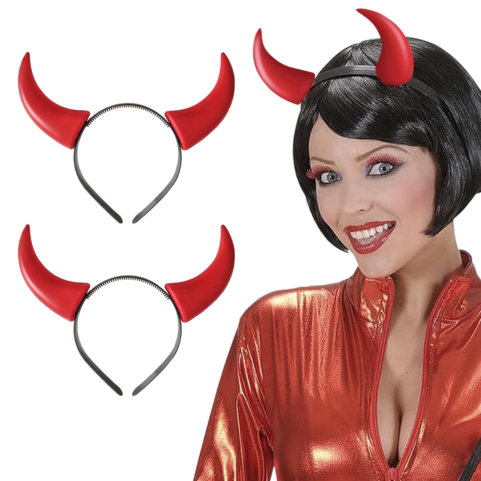 UILYNIU 2 Pieces Halloween Horn Hairhoop Black Horns Headband, Red Devil Horns Headband Devil Ears Hair Hoop