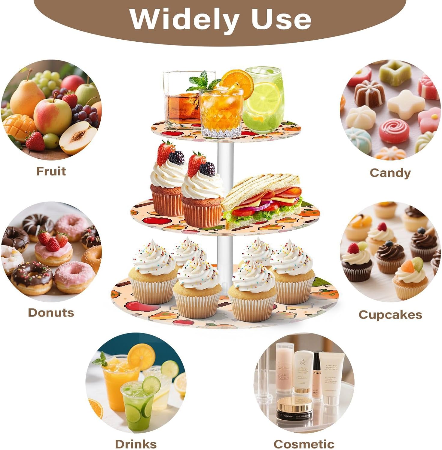 Pumpkin Pie Pumpkin Apple 3 Tier Acrylic Cupcake Stand, Cupcake Stand for 34 Cupcakes for Weddings, Christmas,Holidays,Parties,Birthday,Printed Cupcake Tower 23300187