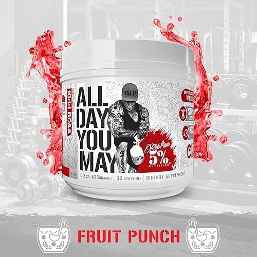 Miniatura 8 de 5% Nutrition Rich Piana AllDayYouMay BCAA Polvo  Aminoácidos premium intra-y posentrenamiento, EAA, electrolitos  Hidratación, resistencia,