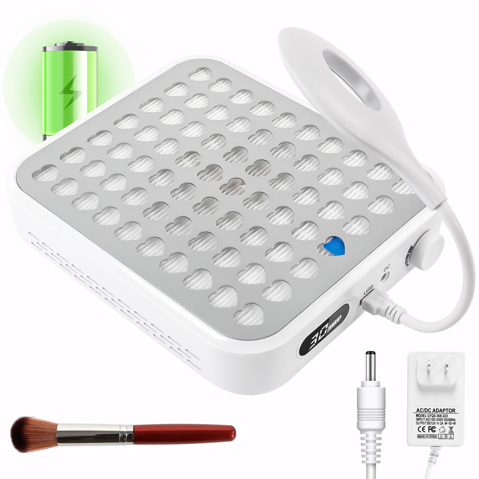 ANGNYA Nail Dust Collector with Lamp,Vacuum Fan Rechargeable Dust Collector with Dust Brush Powerful Brushless Dust Collector for Acrylic Gel Nail