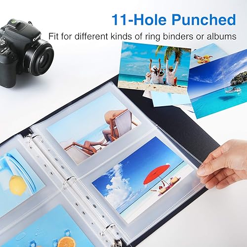 Miniatura 3 de Sooez Paquete de 30 protectores resistentes para fotos o postales, fundas de plástico transparente para carpetas de 3 anillas, dos bolsillos de 5 x