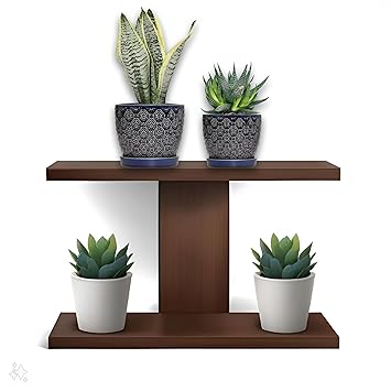 Dime Store Engineered Wood Wall Shelf Planter Stand Art Hanging Decor - Garden Decor Bracket Rack for Home & Living Room - Hanging Plant Shelf for Bedroom and Living Room (Brown) - image, photos