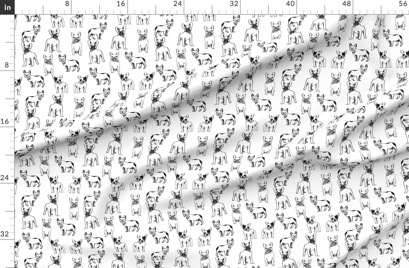 Spoonflower Fabric - French Bulldog Black White Dogs Frenchie Monochrome Cute Puppy Printed on Organic Cotton Sateen Fabric by The Yard - Sewing Quilting Apparel Home Decor