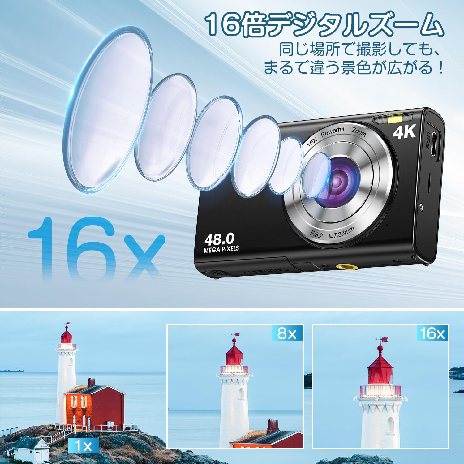 Amazon | デジカメ 4K デジタルカメラ オートフォーカス 4800万画素 
