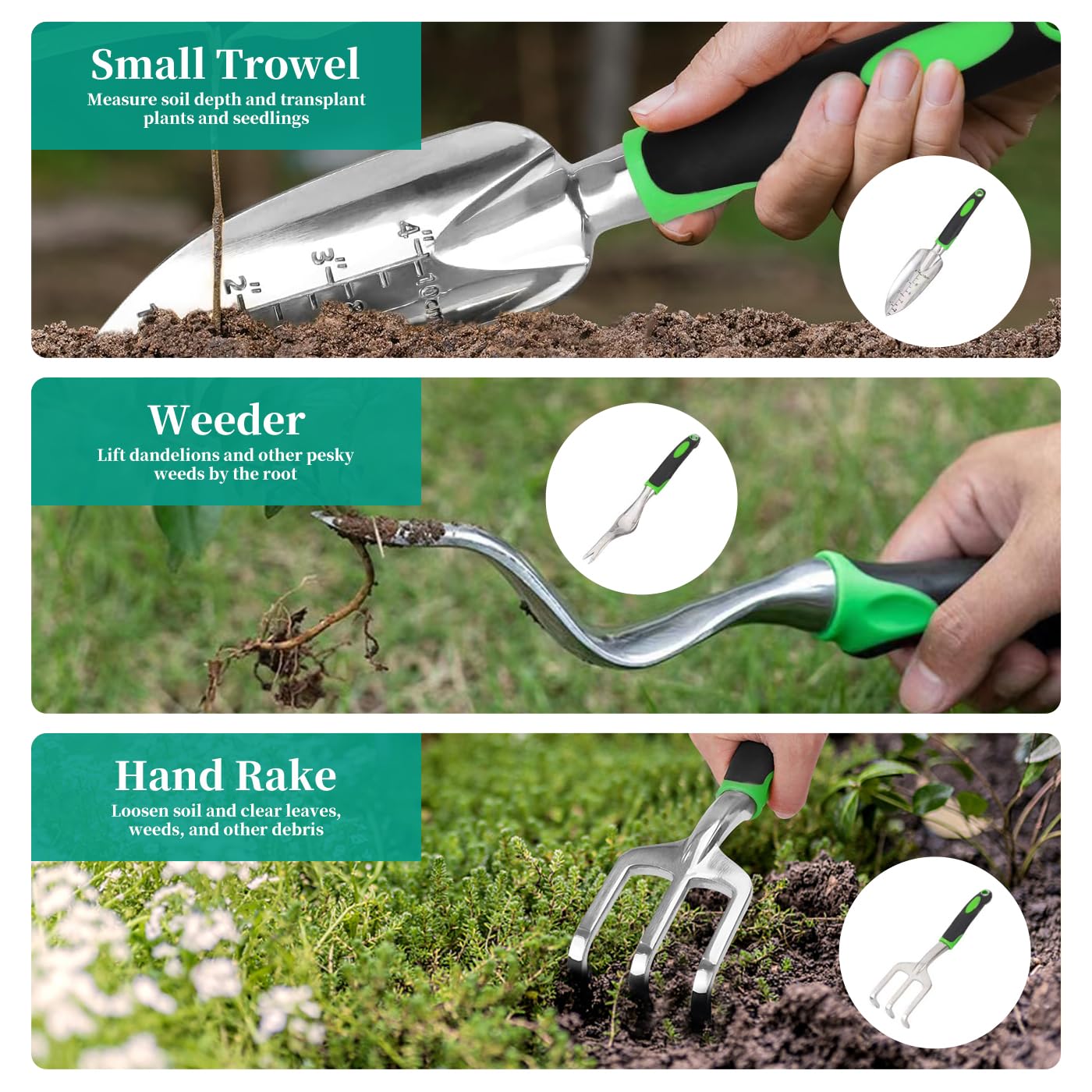 Herramientas de jardín para mujer, juego de herramientas de jardinería de aleación de aluminio, kit de iniciación de herramientas manuales con bolsa de jardín, regalos de jardinería para mujeres y