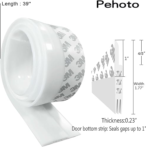 Miniatura 2 de Door Draft Stopper Under Door Draft Blocker Insulator Door Sweep Weather Stripping Noise Stopper Strong Adhesive 39'' Length, White, 45, 1.77x39.37