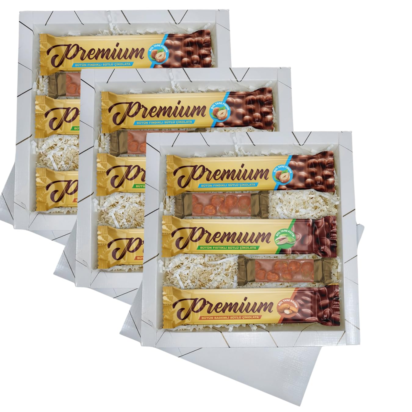 Chocolate Package, Pistachio Choccolate 2.65 oz, Hazelnut Chocolate 2.6 oz, Almond Chocoolate 2.65oz, Hazelnut Chocolatte 1.05 oz, Eid, Valentine's Day, (Pack of 3)