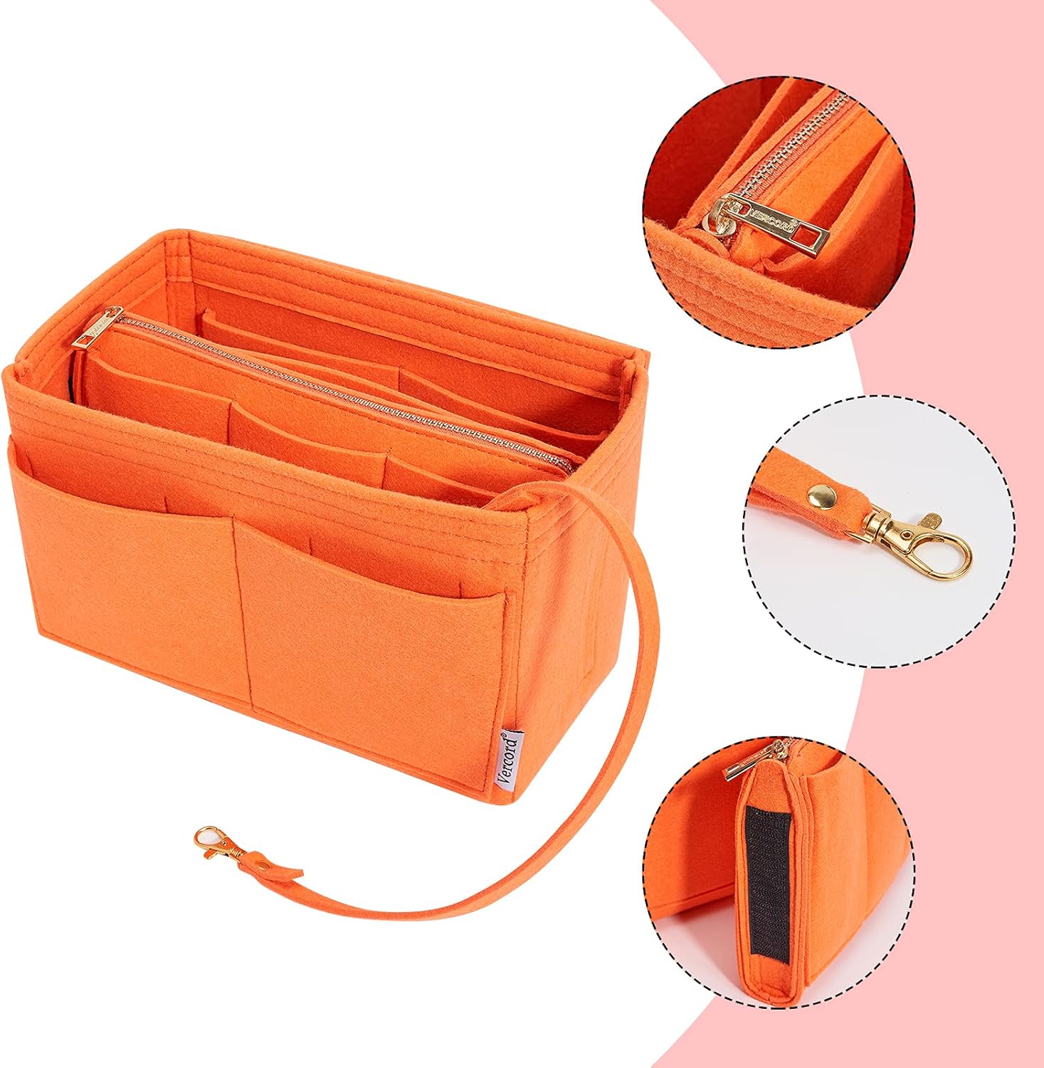 Vercord Felt Organizer Insert For Purse Handbag Tote Bag In Bag Inside Shaper Divider Neo Orange X-Large - Image 3