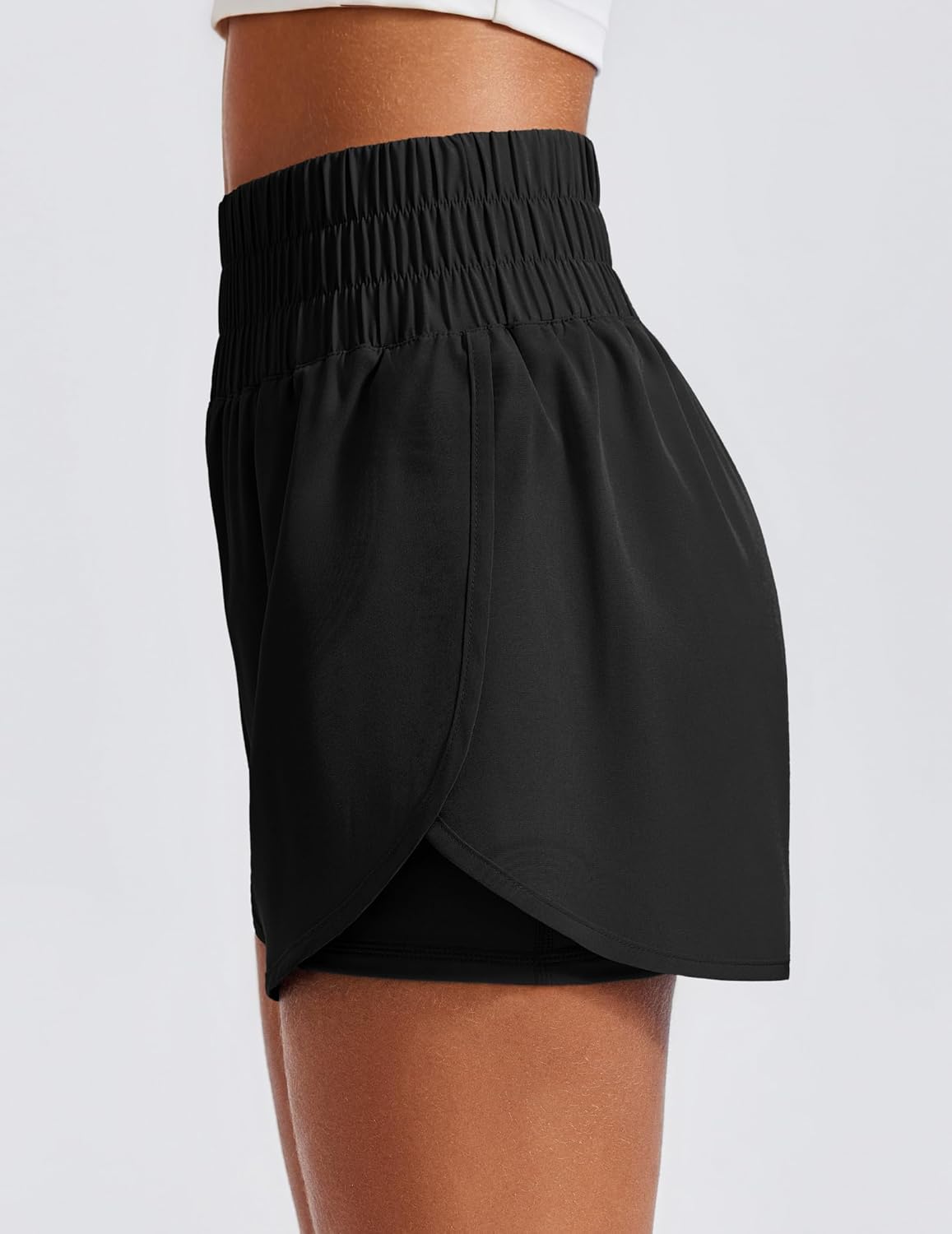 PINSPARK Women's 2 in 1 Running Shorts High-Split Athletic Short High Waisted 3" Liner Workout Gym Short with Pockets - Image 2