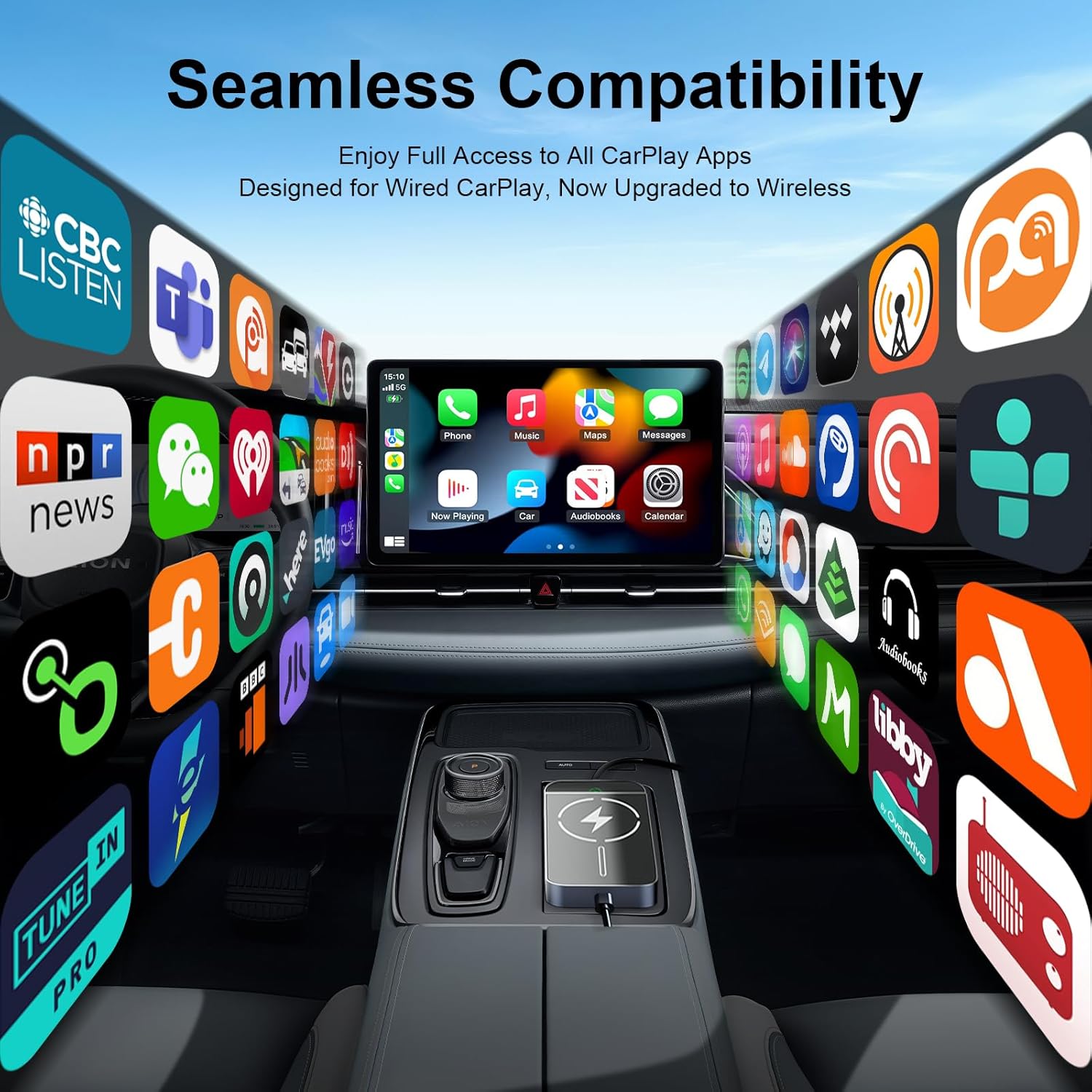 Wireless CarPlay Adapter with Magnetic 15W Fast Charging for iPhone 17/16/15/14/13/12 Series – Wired to Wireless CarPlay Converter, Auto Connect Plug & Play