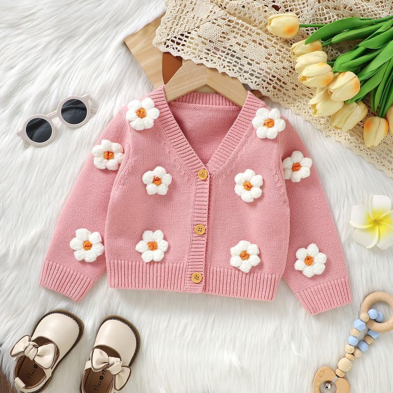 Neiwech Baby Girl Cardigan Sweater Toddler Knit V-Neck Button Long Sleeve Outwear Fall Winter Clothes - Image 2