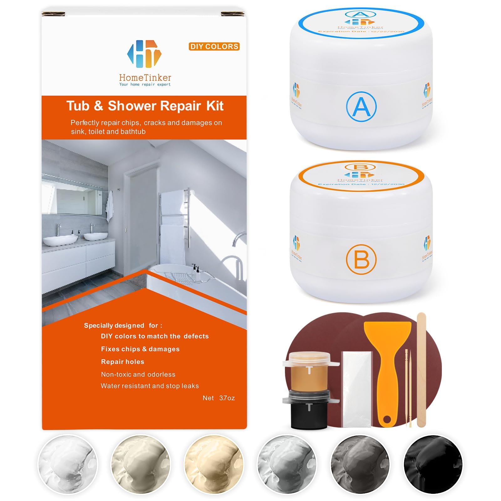 – Tub, Tile and Shower Repair Kit (Color Match), 3.7oz Fiberglass Repair Kit