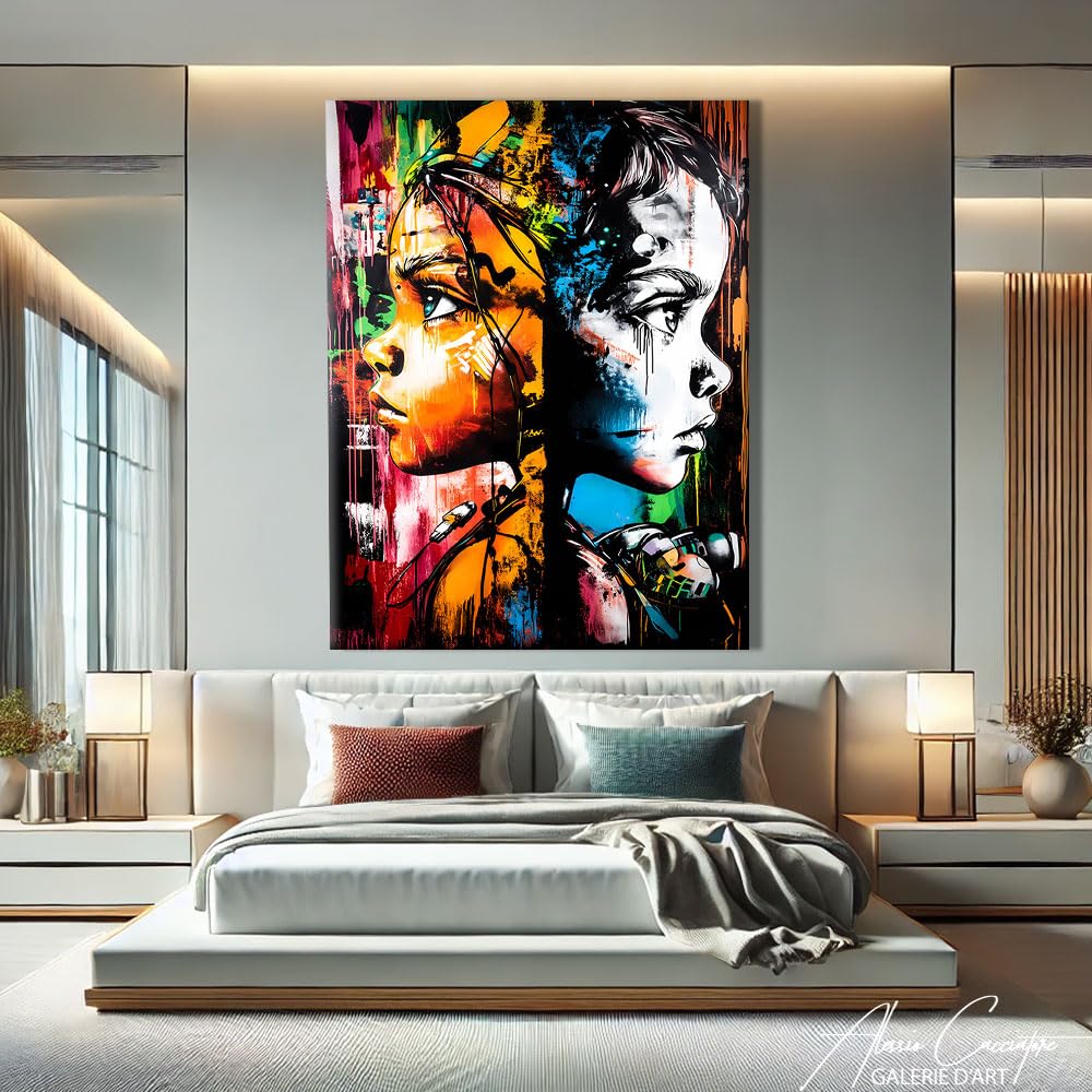 Quadro ritratto Street Art - Quadro decorativo da parete astratto Graffiti - Poster arte urbana - Stampa su tela Pop Art di grande formato - Decorazione da parete per cameretta dei bambini (120 x 80