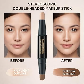 2-in-1 Contour and Highlighter Stick Kit,Smooth Sculpting Bronzer for Light Skin Tone,Cream Bronzer & Cool Toned Contour for Nose,Long Lasting and Waterproof Contour Sticks for Light Skin Makeup#02
