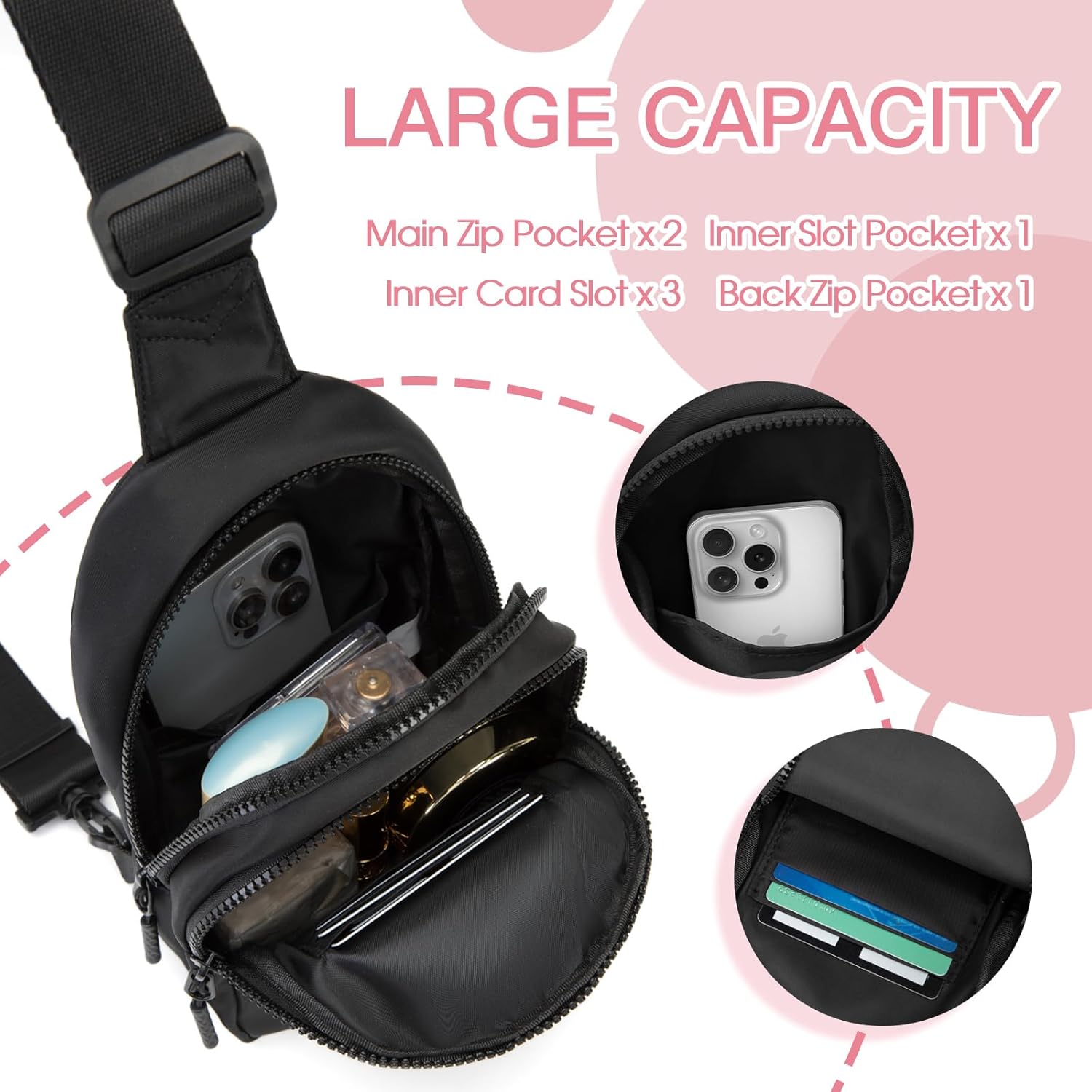 Small Initial Sling Bag for Girls & Women - Cute Crossbody Fanny Pack Gift Black P image 2 of 5 B0DFH2B21H