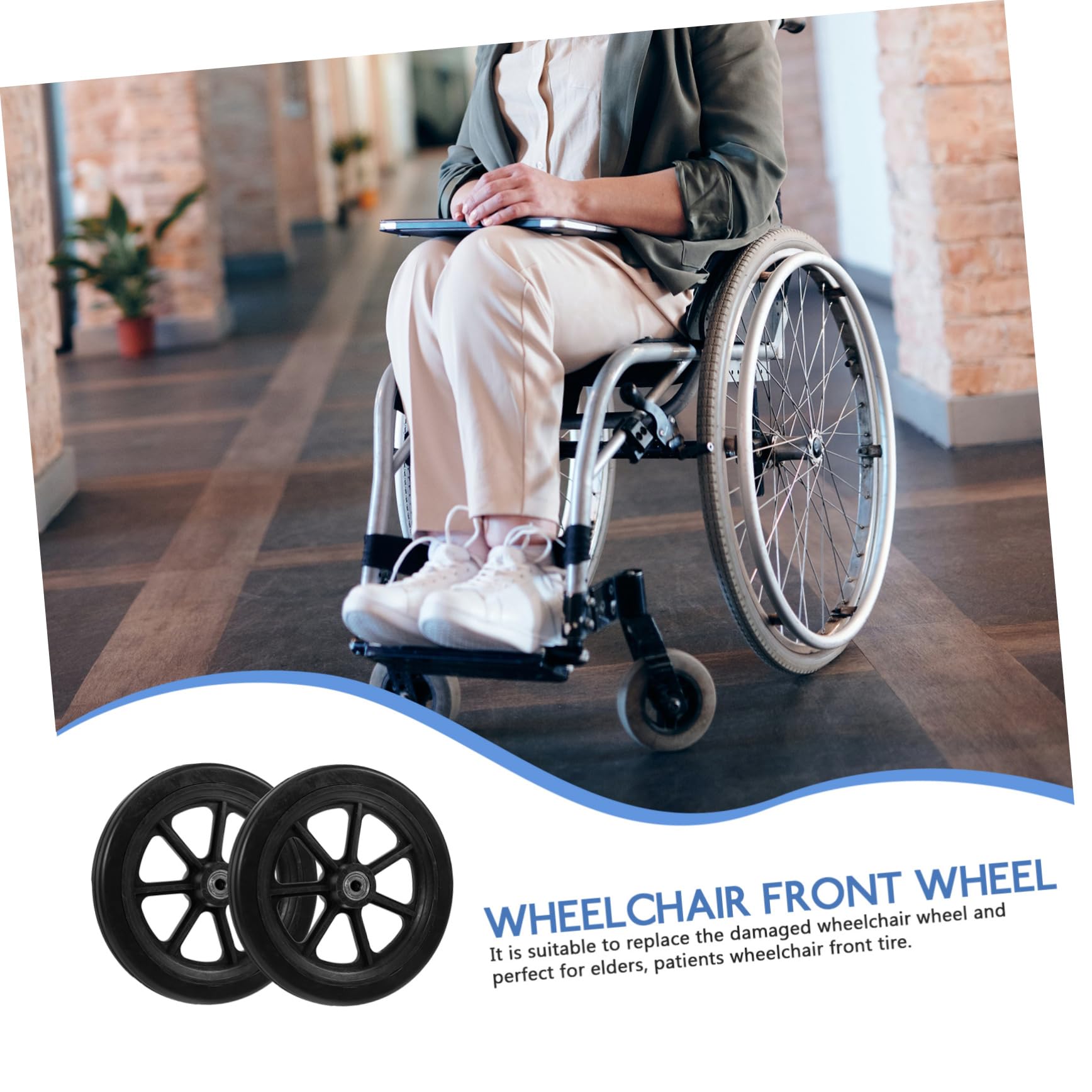 BUTIFULSIC 1 Pair Patient Wheelchairs Front Wheels Wheelchair Accessories Wheelchair for Elderly Adults Wheel Replacement Wheelchair Wheels Replacement PVC Black