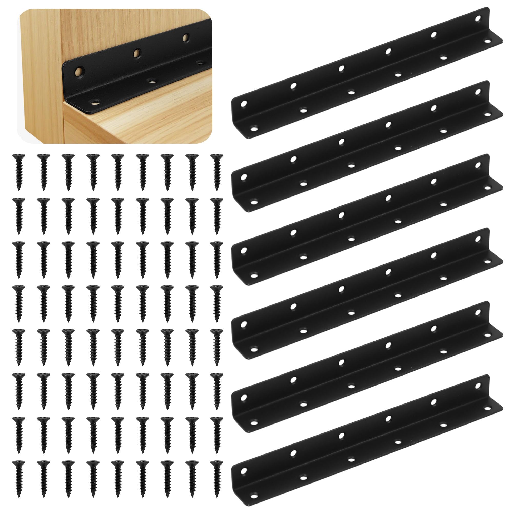 WENLISELL 6 PCS Angle Brackets for Wood Metal Corner Brackets for Raised Beds with Screws 275x27X27mm Stainless Steel L-Shape Corner Bracket for Wooden Furniture Gardens