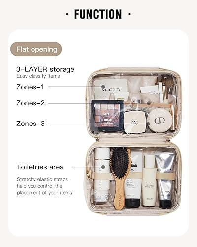 Miniatura 4 de EACHY Neceser colgante de viaje, organizador de maquillaje de piel sintética con 4 compartimentos, impermeable, tamaño completo, artículos