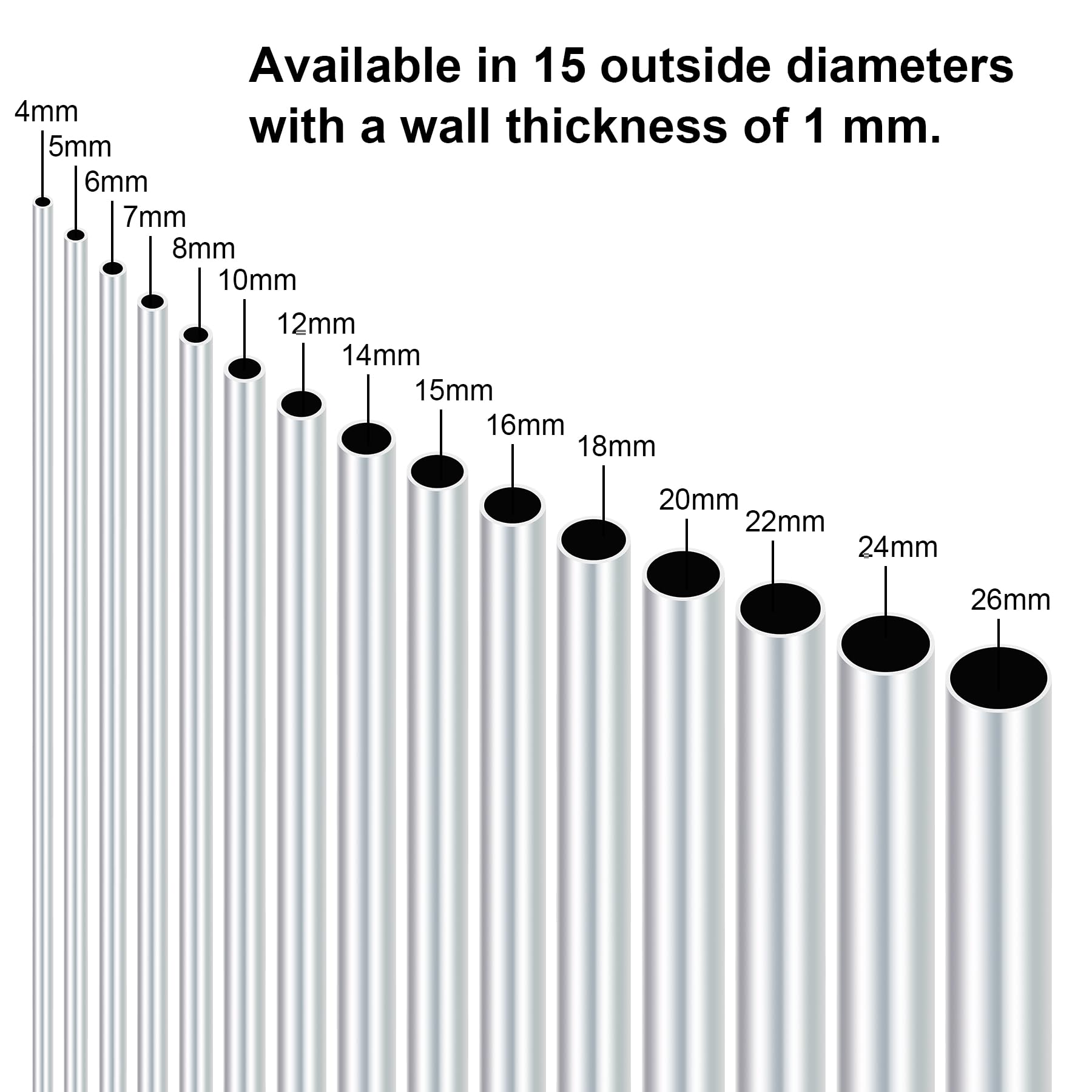 Aluminium Rundrohr 6063 – 3,5 Mm Wandstärke, Außen- 10–45 Mm, Länge 300 Oder 500 Mm, Für Bau & DIY