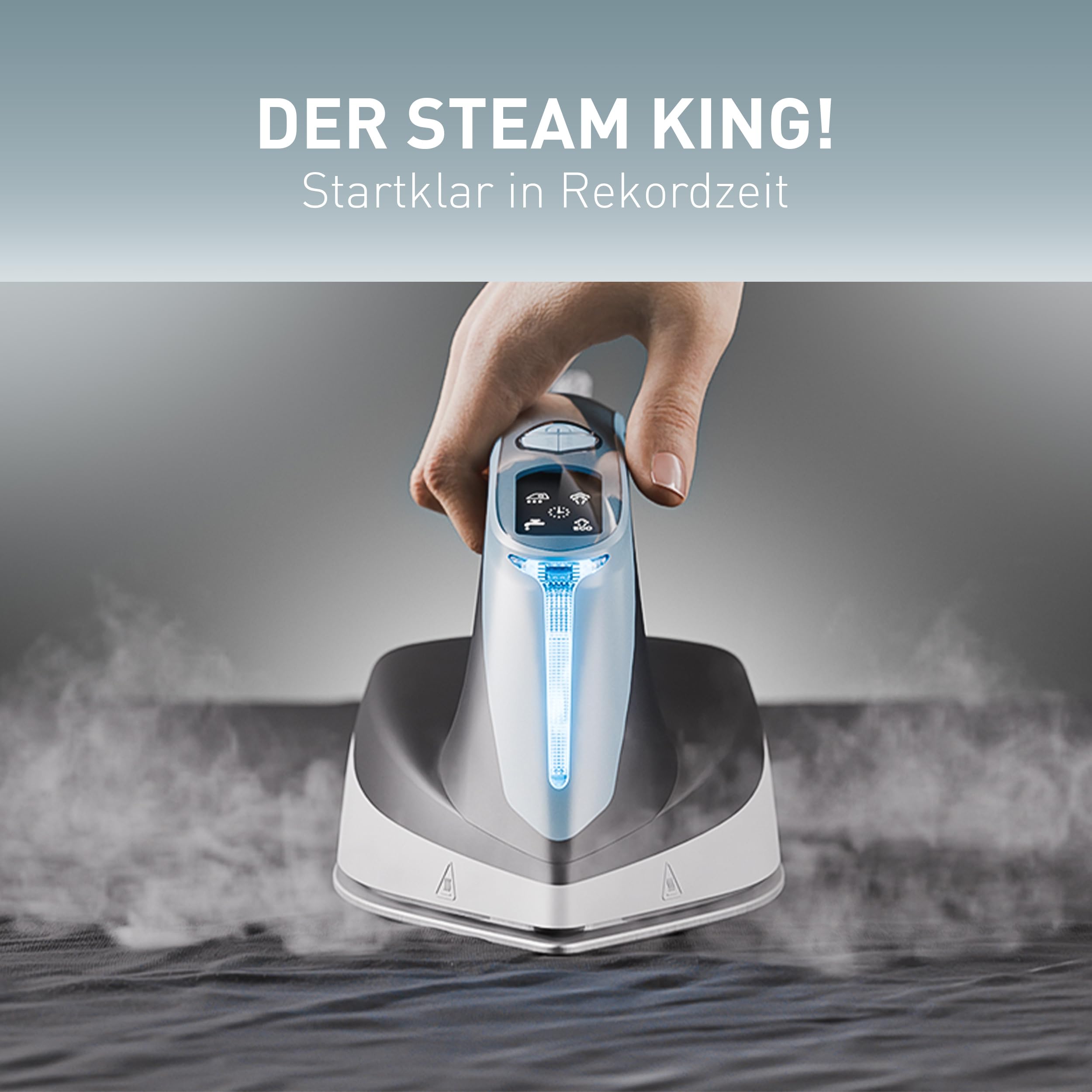 HEINRICHS Dampfbügelstation, 250 g/min Dampfstoß, 5,5 Bar Druck, 3 Funktionen, integriertes Display, großer 1,5 L Wassertank, Keramikbügelsohle, Selbstreinigungsfunktion, 3200 W Leistung, Schwarz-Blau