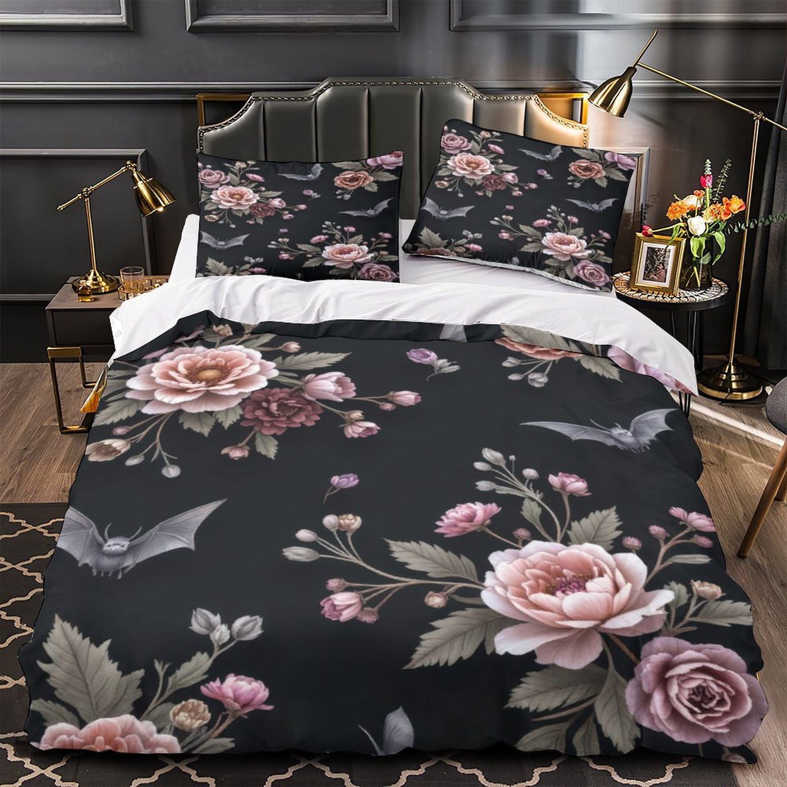 Housse de couette fleurs vintage avec fermeture éclair ultra douce