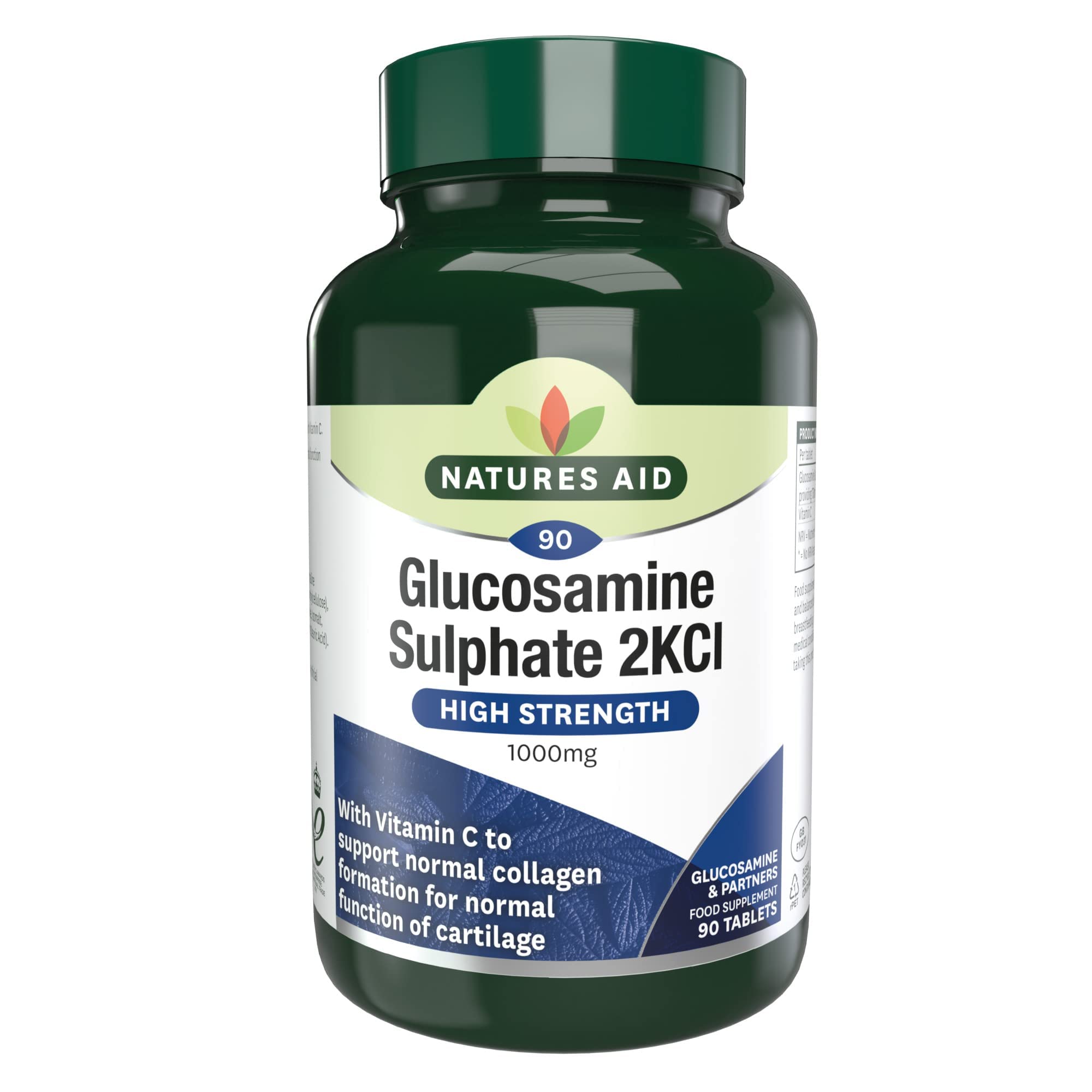 Glucosamine Sulphate 2KCl 1000mg – High Strength Joint Support with Vitamin C Supplement – Helps Mobility, Flexibility & Collagen Formation – Non-GMO, Gluten-Free – 90 Tablets